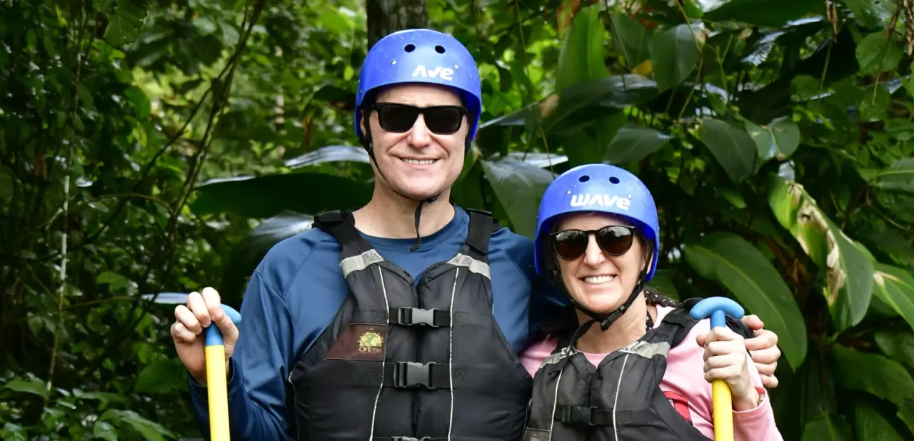group rafting together through a river section with wave expeditions in costa rica