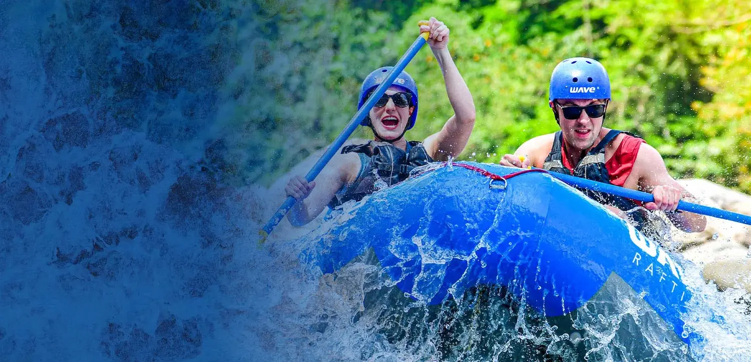 Group enjoying white water rafting in Costa Rica with Wave Expeditions